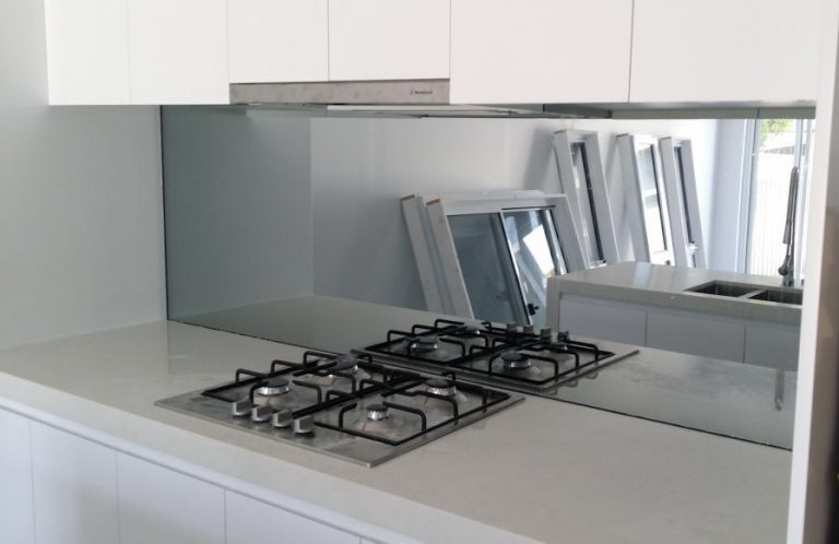 smokey mirror glass splashback