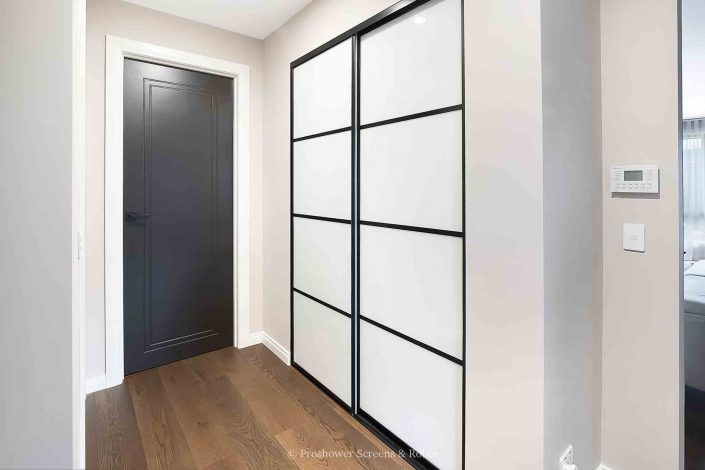 Black-Frame-White-Glass-Strip-Doors